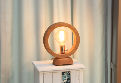 circle bedside handcrafted wood lamp
