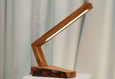 led small handcrafted wood lamp