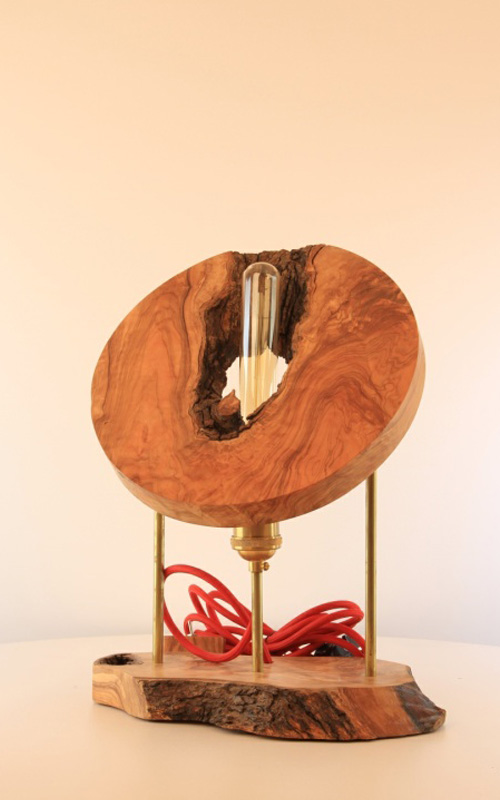 olive raw wood bedside table lamp