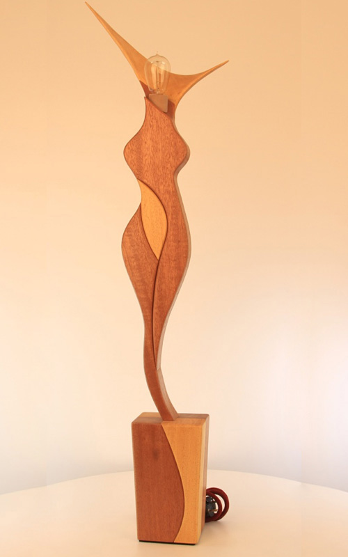 standing tall wood handcrafted lamp