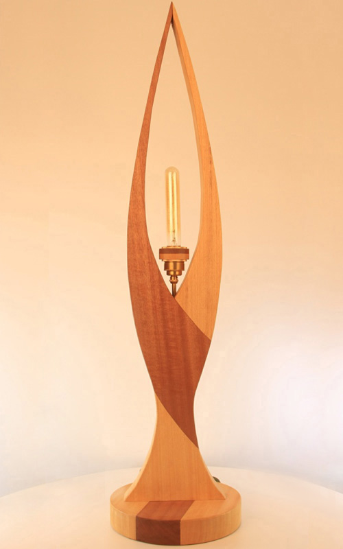 modern handcrafted wood floor tall lamp