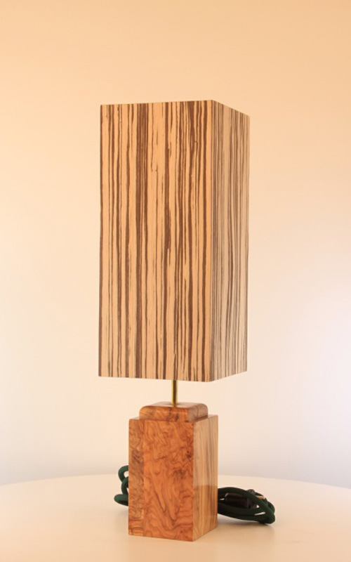olive wood modern shaded lamp